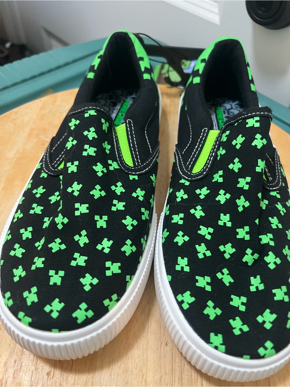 Kids Slip-On Sneakers in Black & Neon Green